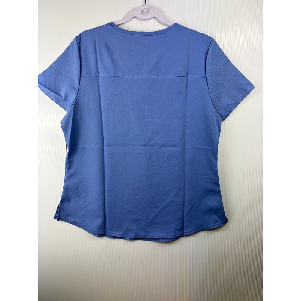 Beyond Scrubs Womens Top Phoenix Ceil Blue V-Neck Scrub‎ Uniform Pocket Active